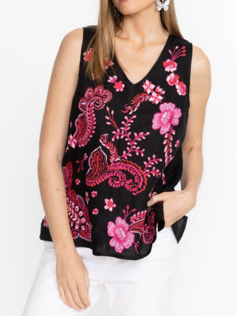 Johnny Was XL BUTTON BACK LINEN TANK